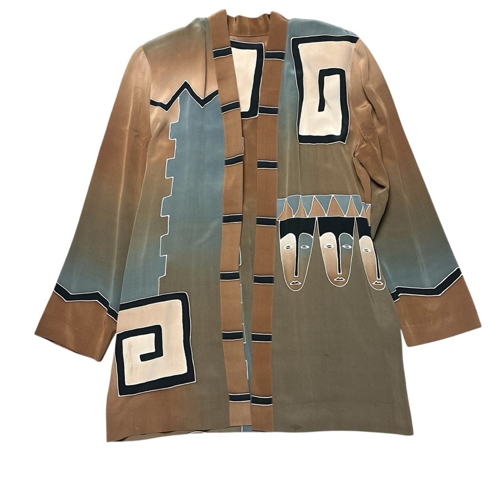80s Vintage Silk Jacket Artistic Open Front Women’s Medium